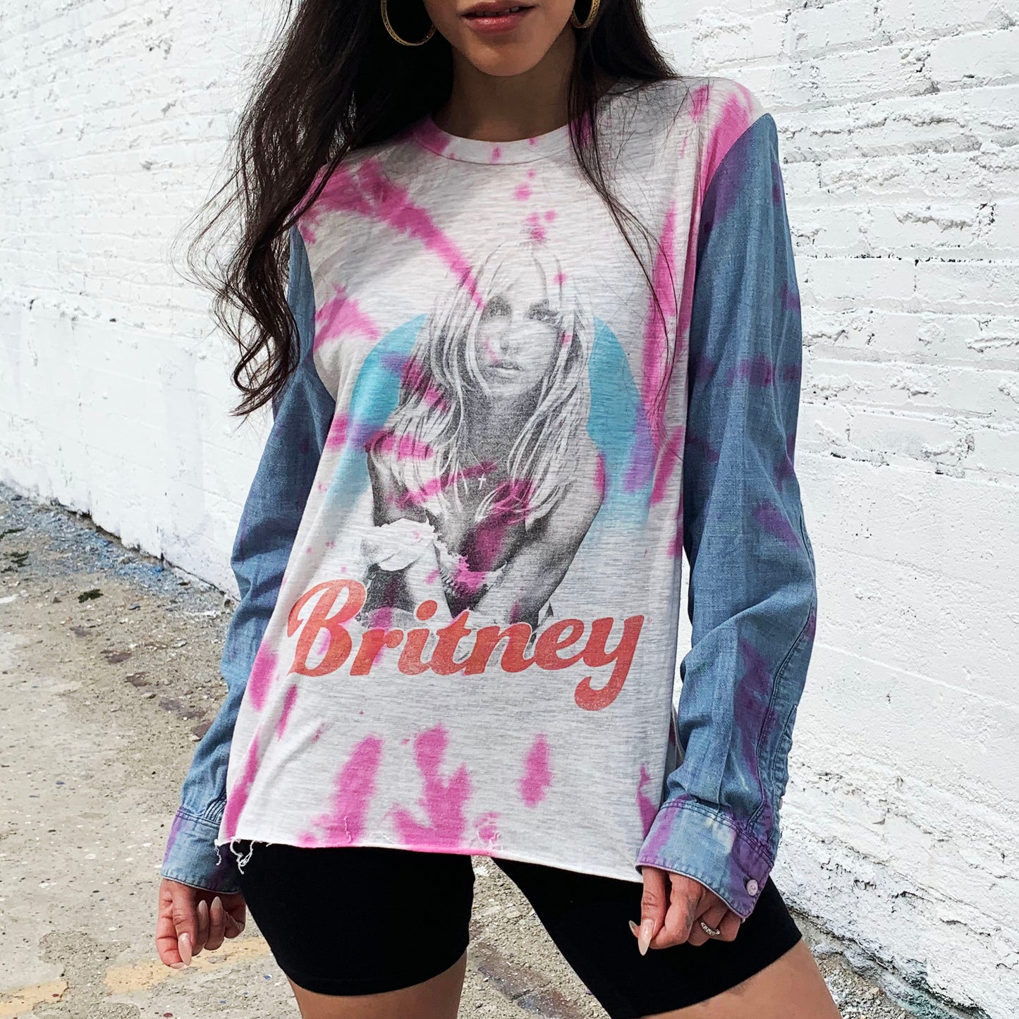 Britney Tie Dye Denim Sleeve Tee
