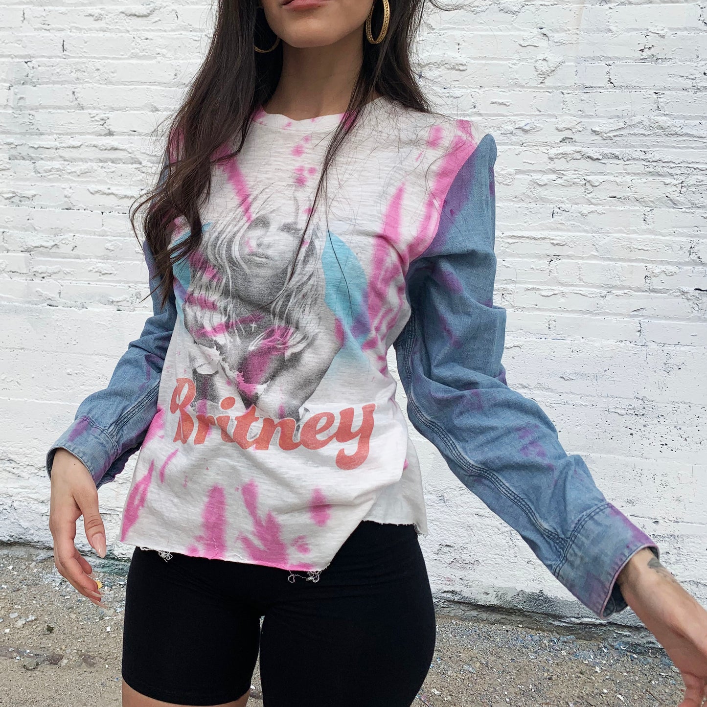 Britney Tie Dye Denim Sleeve Tee