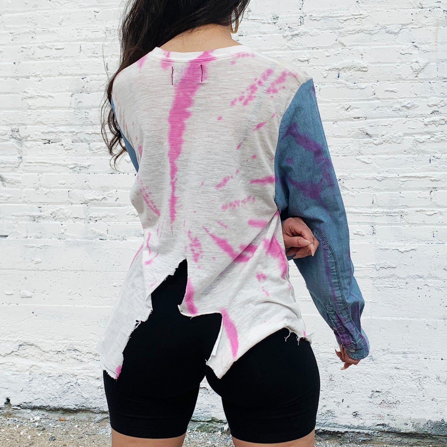 Britney Tie Dye Denim Sleeve Tee