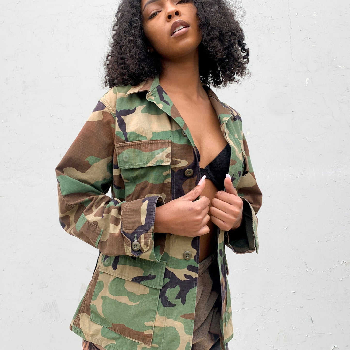 90s Inspired Camo Patch Jacket