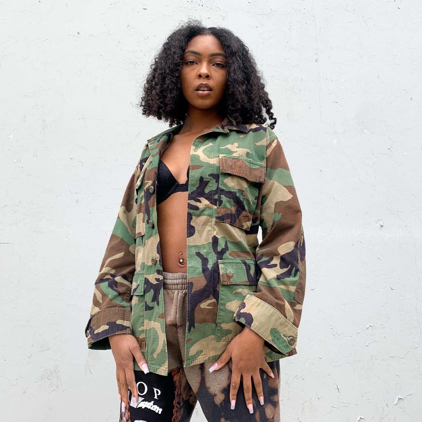 90s Inspired Camo Patch Jacket