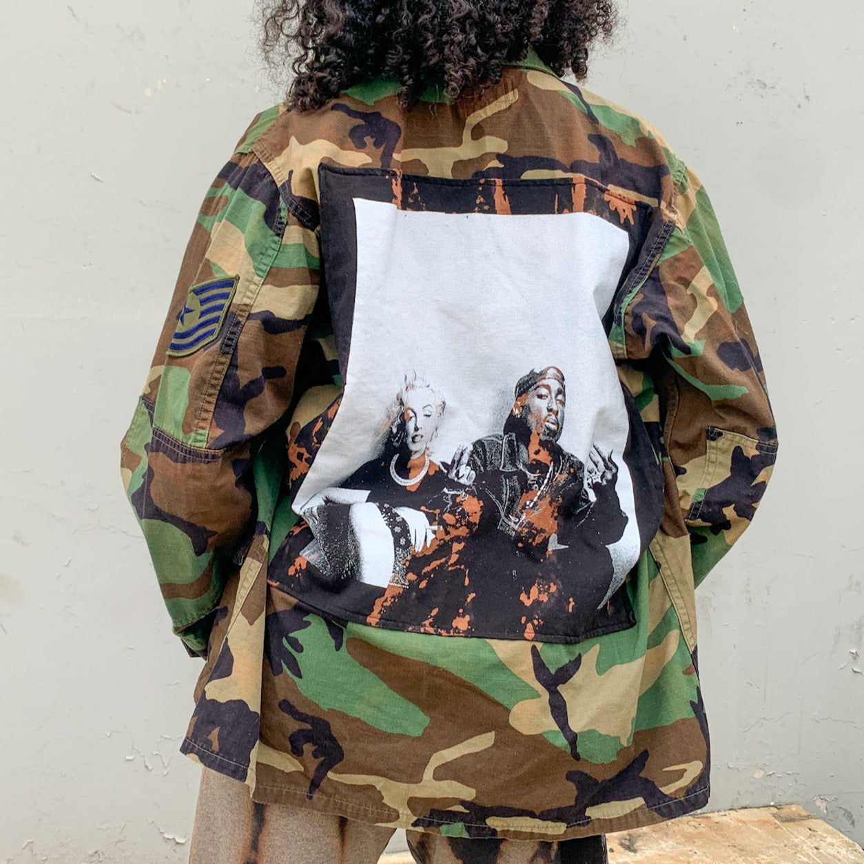 90s Marliyn and Tupac Camo Patch Jacket
