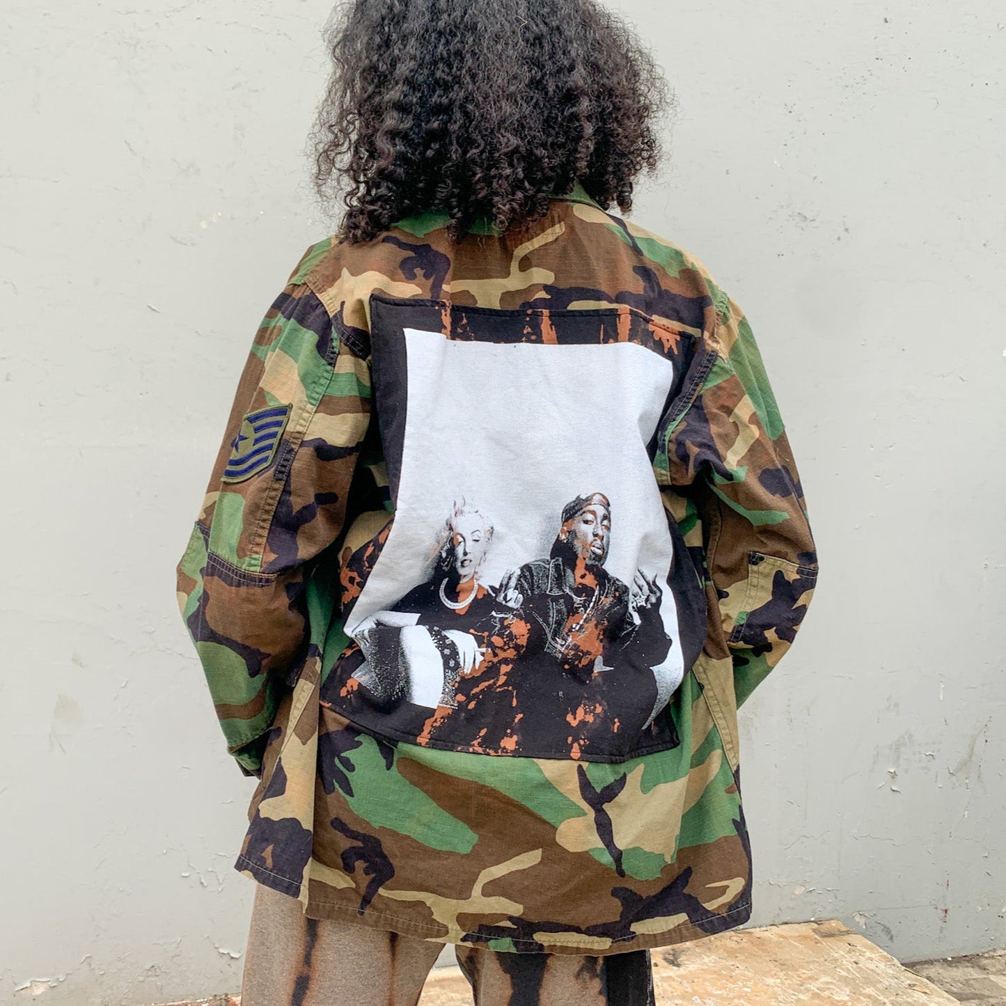 90s Marliyn and Tupac Camo Patch Jacket