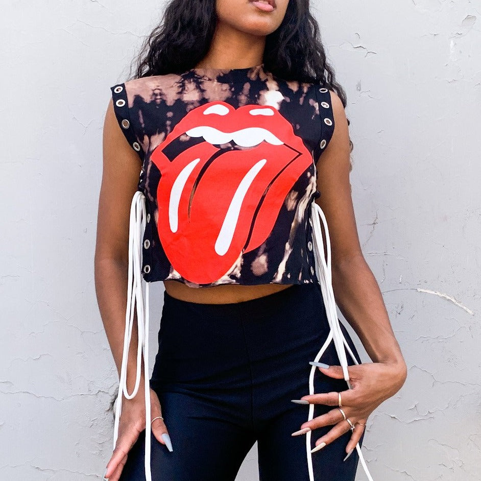 Rolling Stones Tongue Lace up Crop Tank
