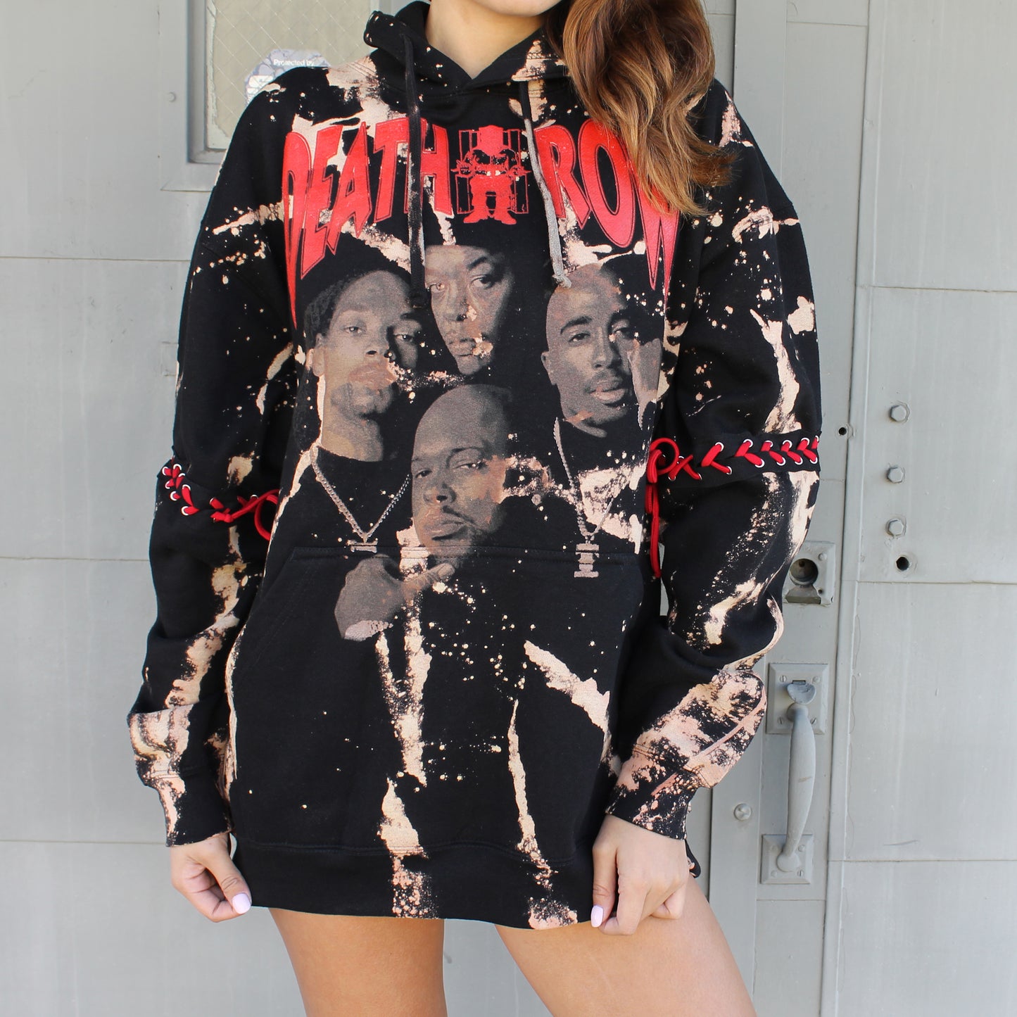 Oversized Death Row Lace Up Hoodie