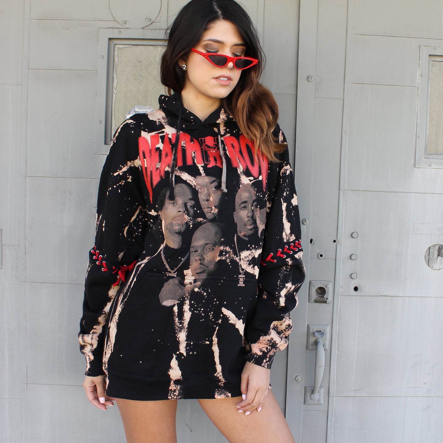 Oversized Death Row Lace Up Hoodie