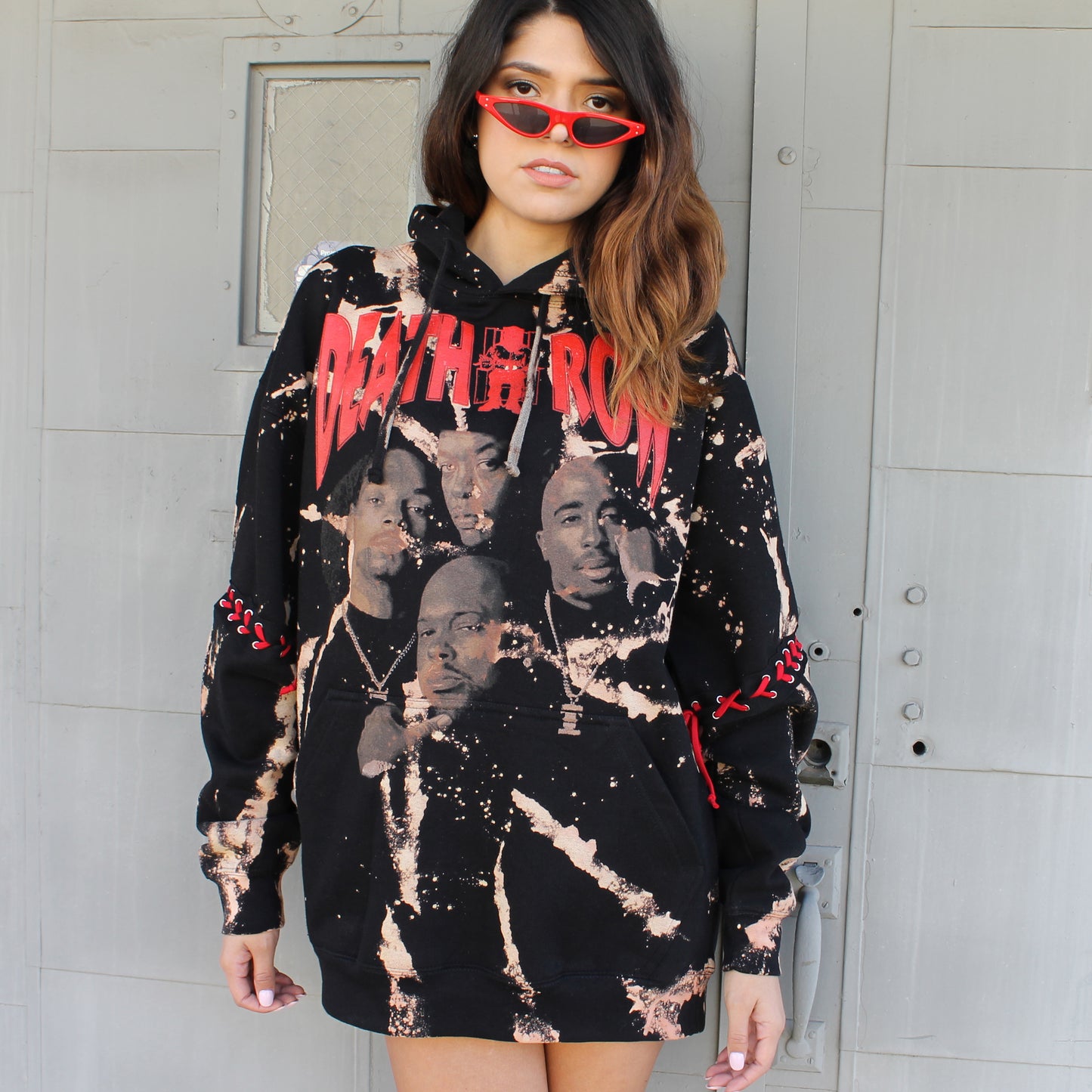 Oversized Death Row Lace Up Hoodie
