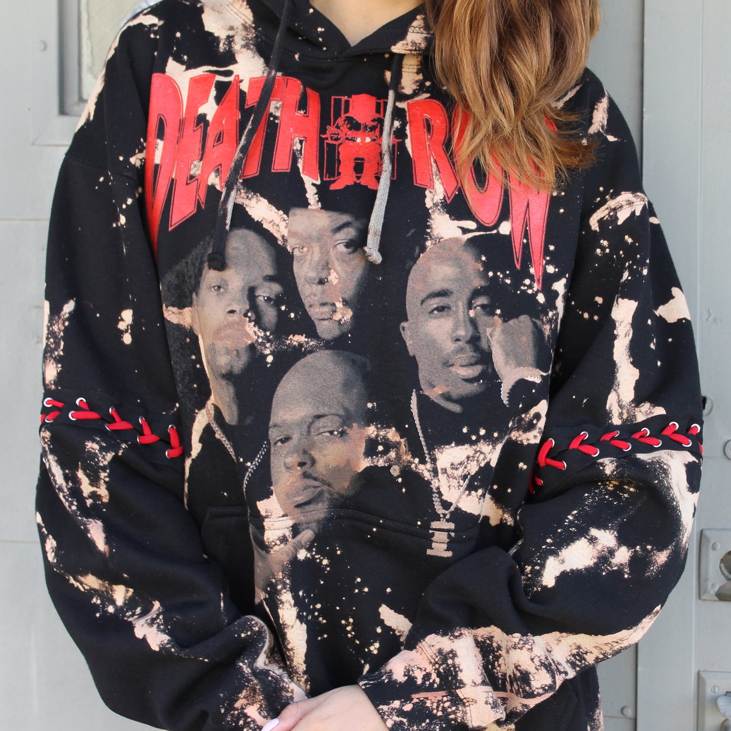 Oversized Death Row Lace Up Hoodie