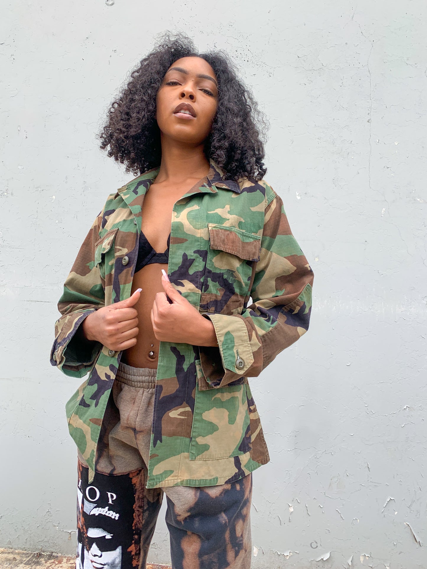 90s Marliyn and Tupac Camo Patch Jacket