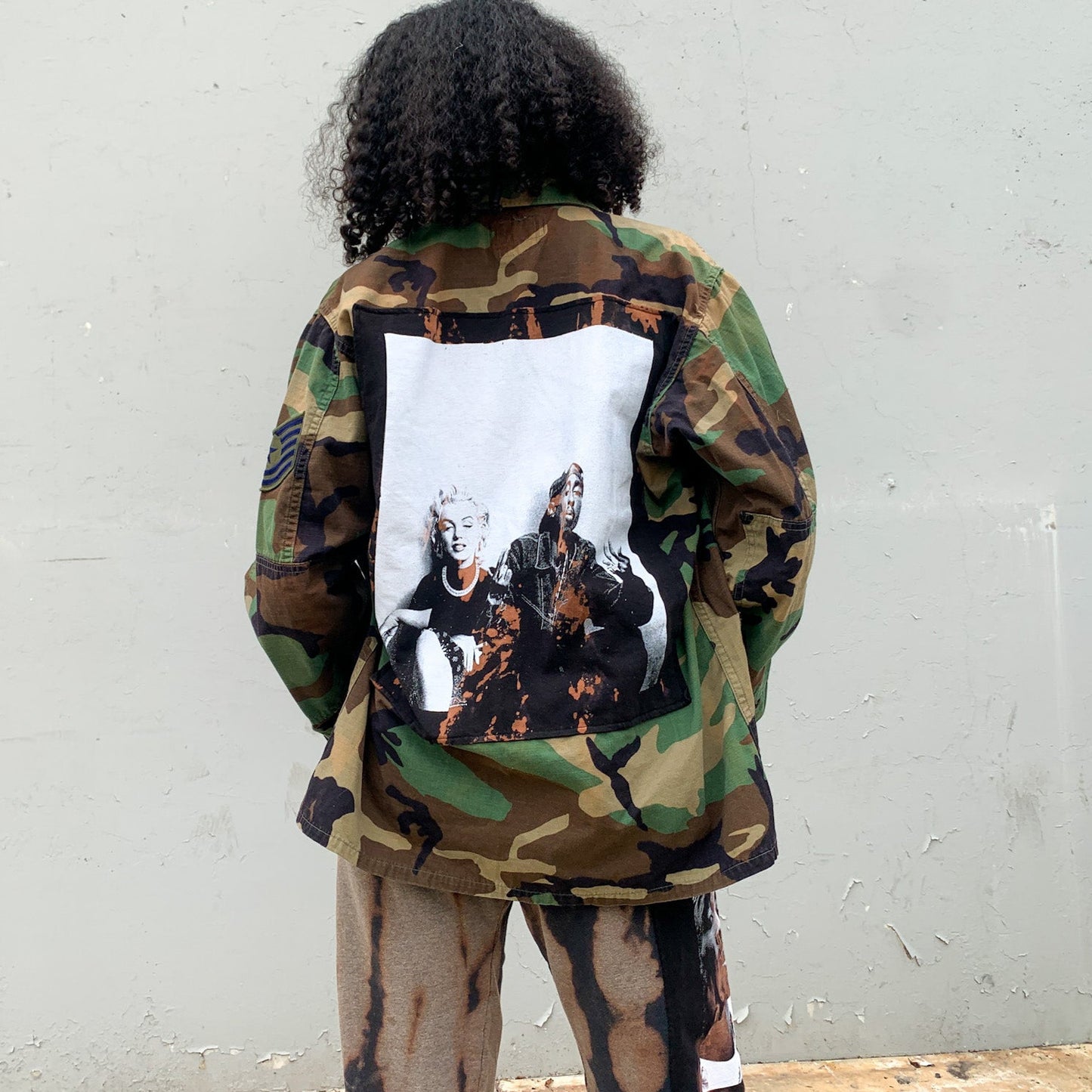 90s Marliyn and Tupac Camo Patch Jacket
