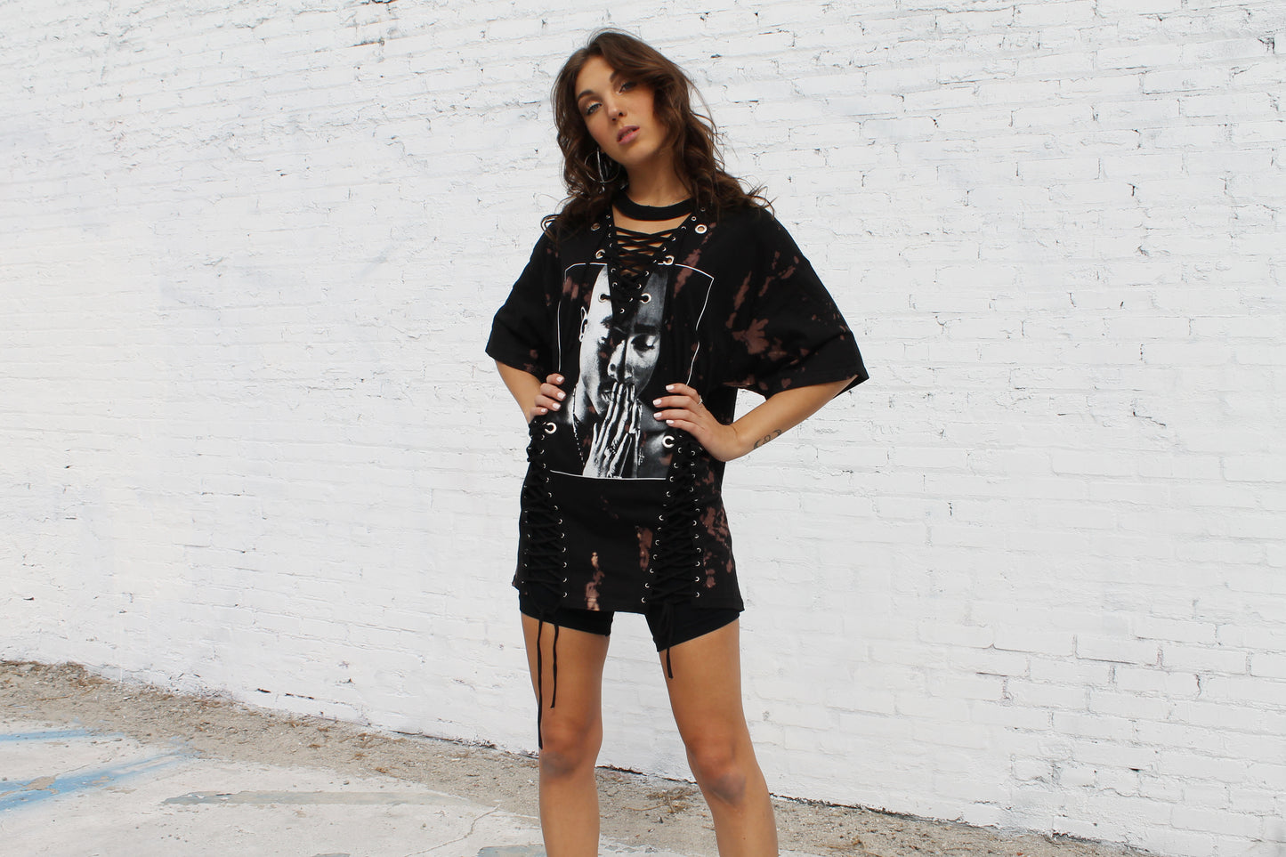 Tupac Lace Up Oversized Tee