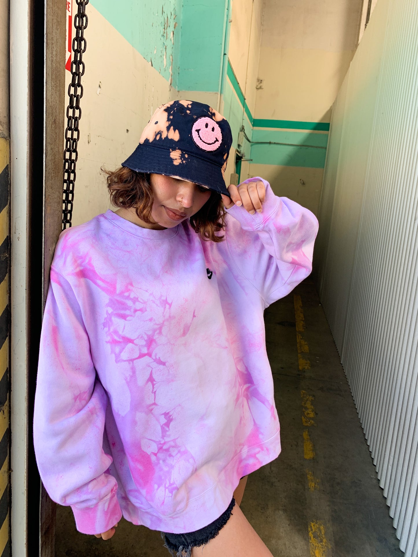 Pink Fuzzy Happy Patch Bucket Hat