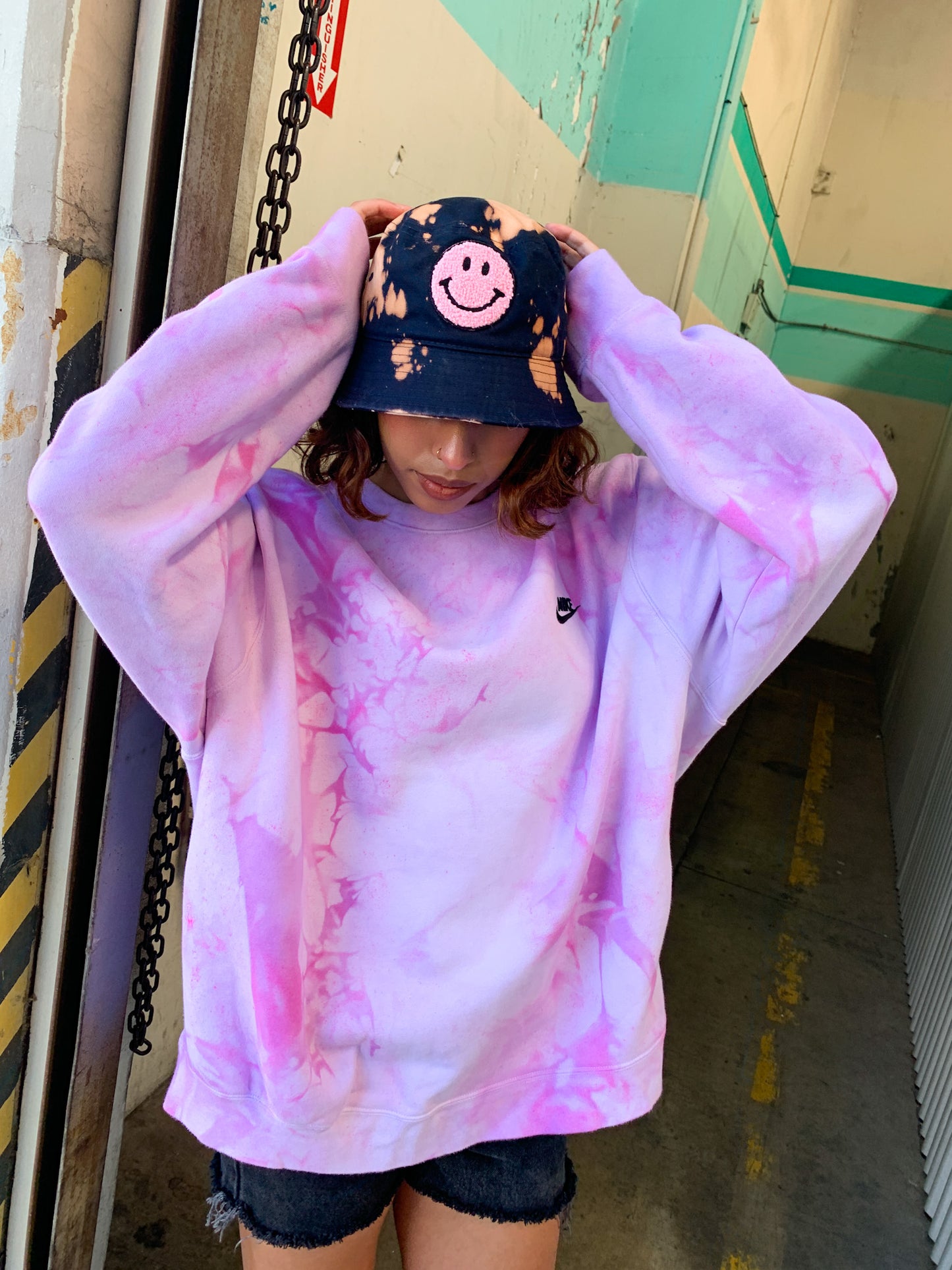 Pink Fuzzy Happy Patch Bucket Hat