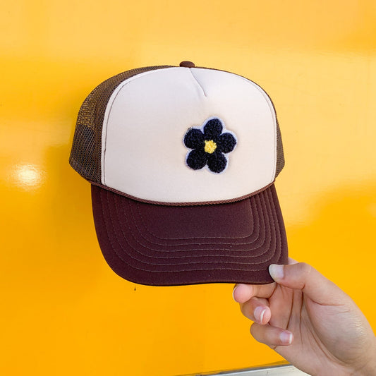 Brown Fuzzy Flower Patch Trucker Hat