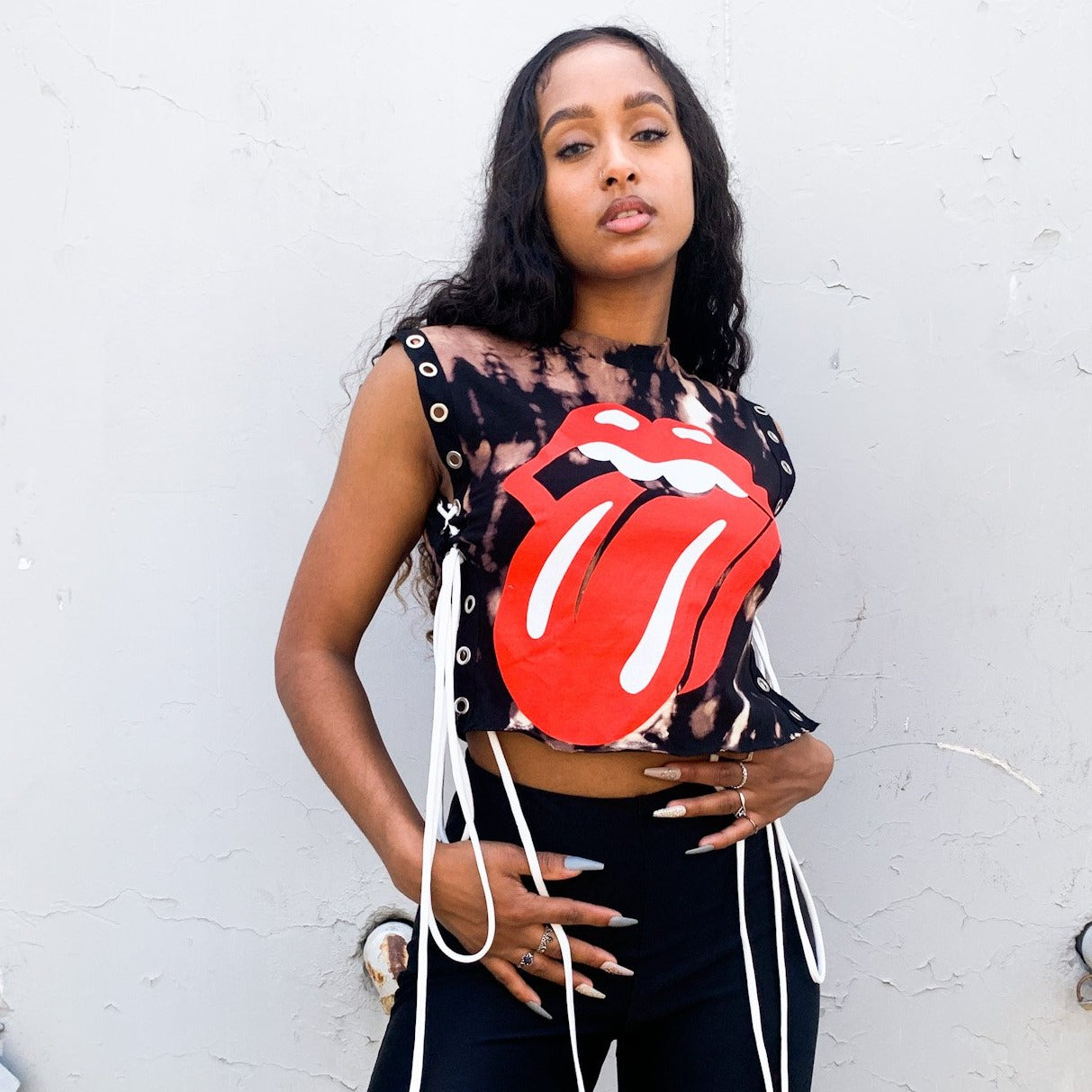 Rolling Stones Tongue Lace up Crop Tank