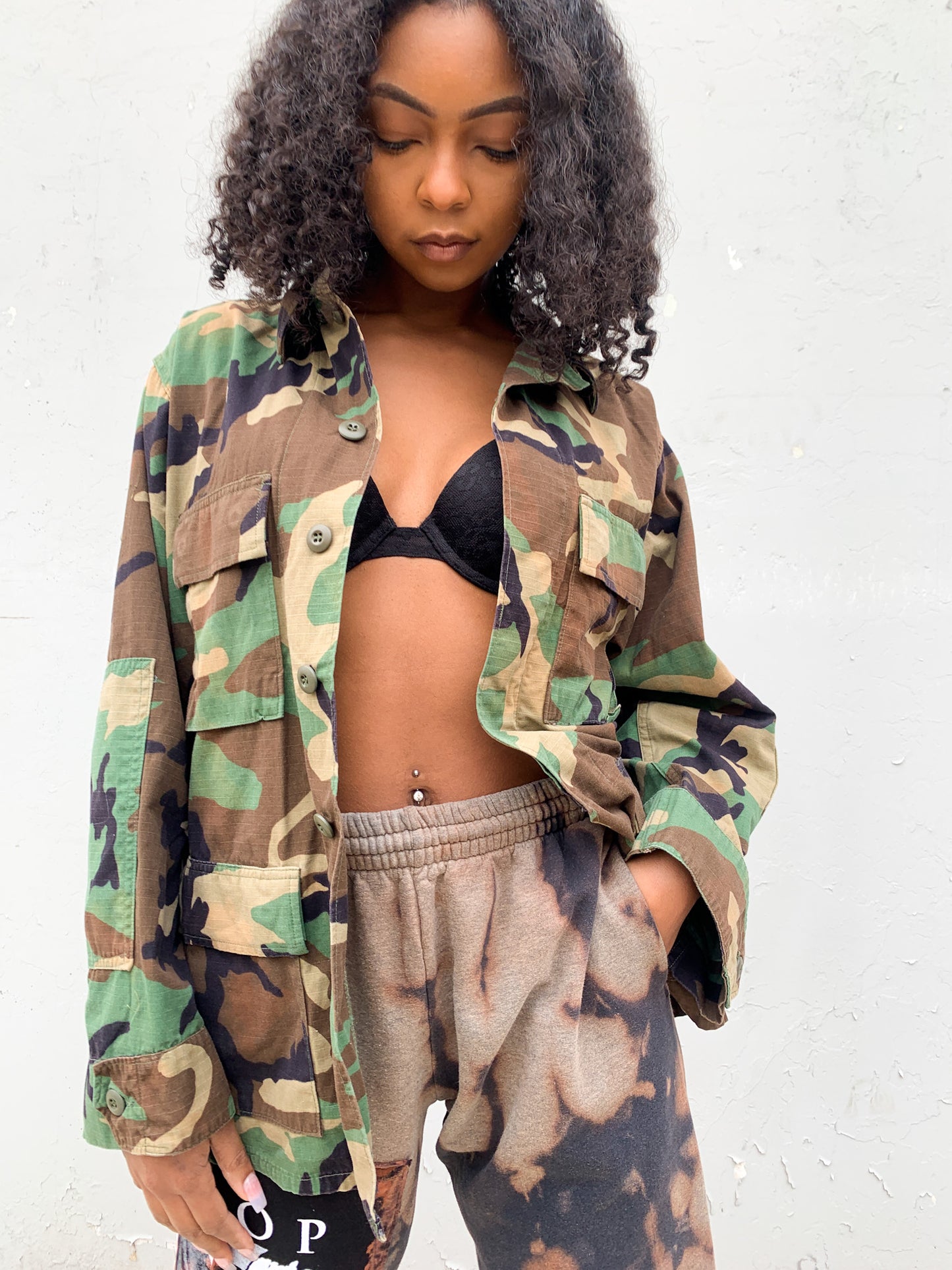 90s Marliyn and Tupac Camo Patch Jacket